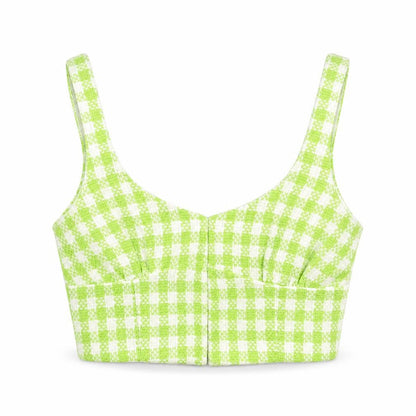 Zara Women's Green Check Blouse Cropped Top Size 8