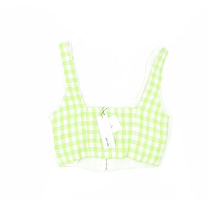 Zara Women's Green Check Blouse Cropped Top Size 8