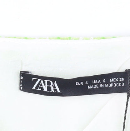 Zara Women's Green Check Blouse Cropped Top Size 8