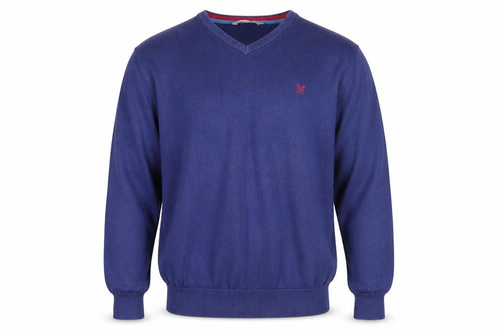 Crew Clothing Co. Men's Blue V-Neck Pullover Jumper L
