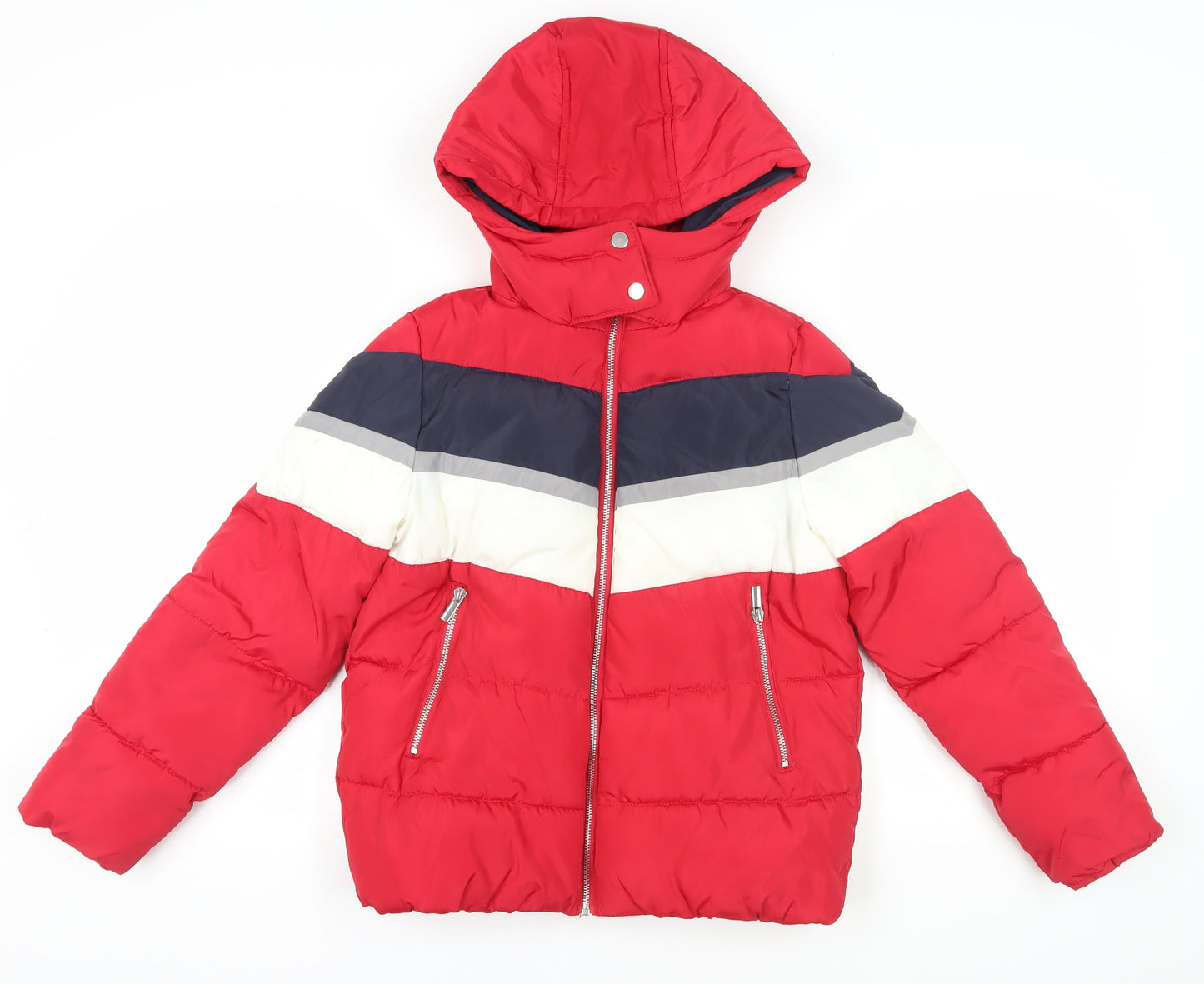 New Look Women's Red Puffer Jacket - Size 8, Hooded