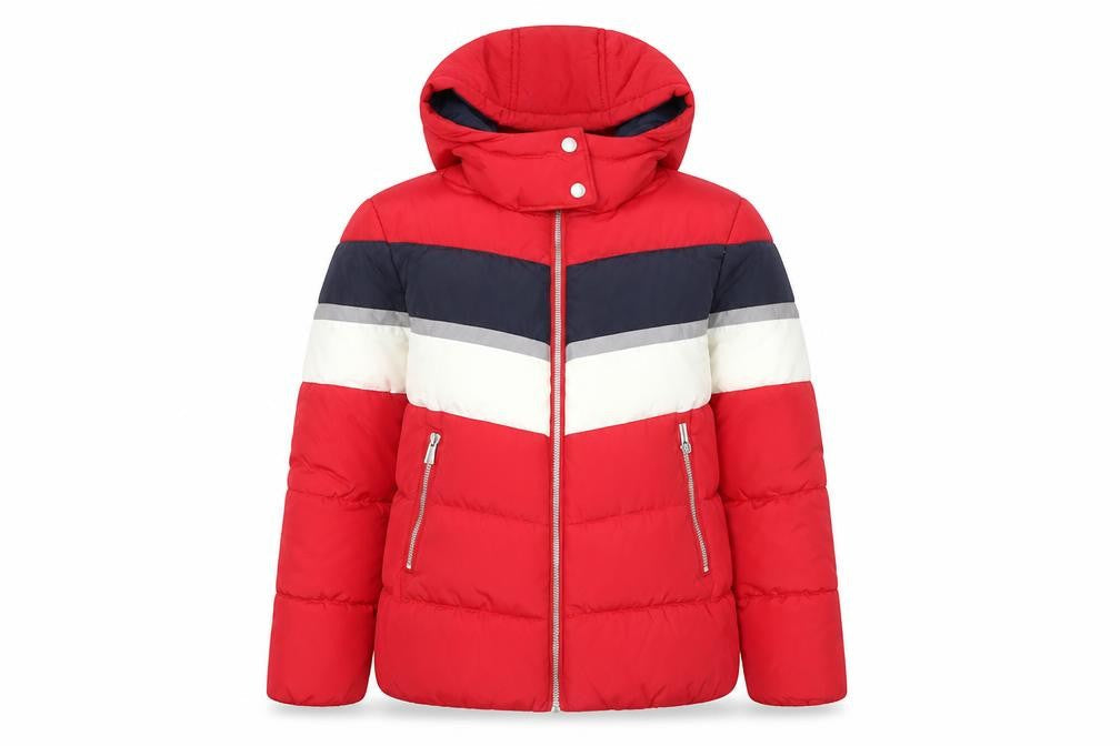 New Look Women's Red Puffer Jacket - Size 8, Hooded
