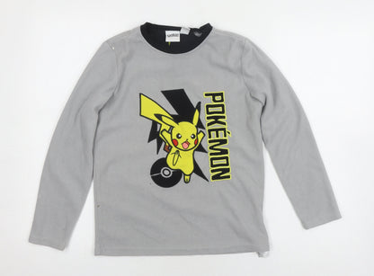 Front view of boys’ pokémon grey sweatshirt pullover 10-11 years fleece