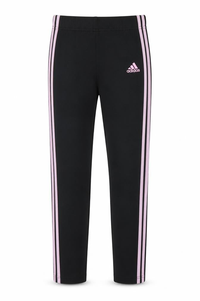 Front view of Adidas girls’ black track pants l regular fit activewear