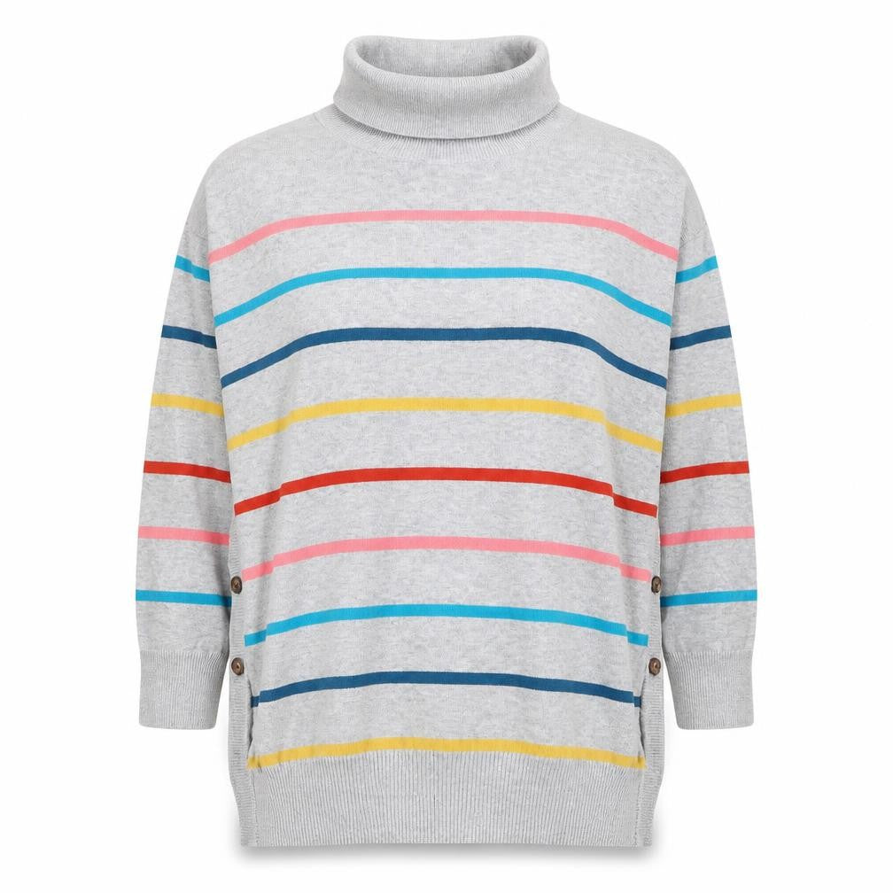 Frugi Women's Grey Striped Roll Neck Jumper Size 10