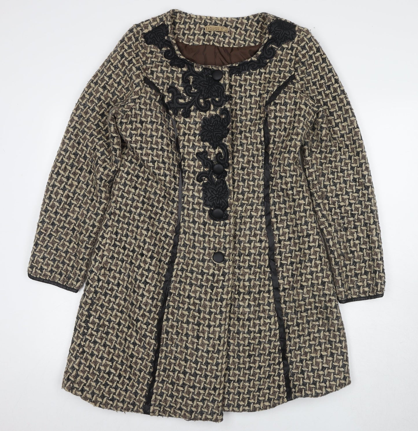EXQUISS'S Women's Multicoloured Pea Coat, Size L, Geometric