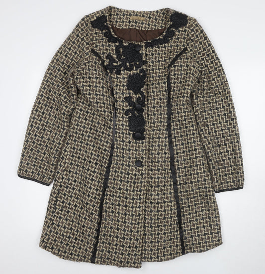 EXQUISS'S Women's Multicoloured Pea Coat, Size L, Geometric