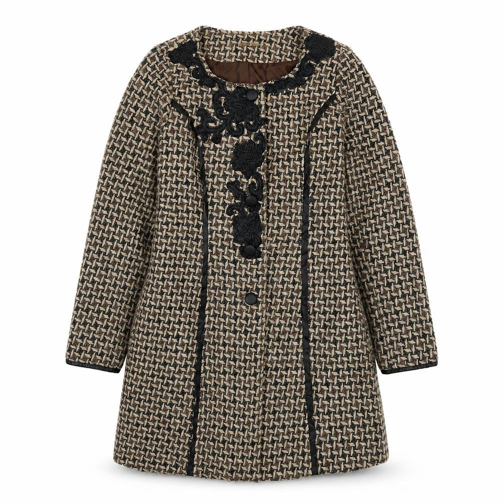 EXQUISS'S Women's Multicoloured Pea Coat, Size L, Geometric