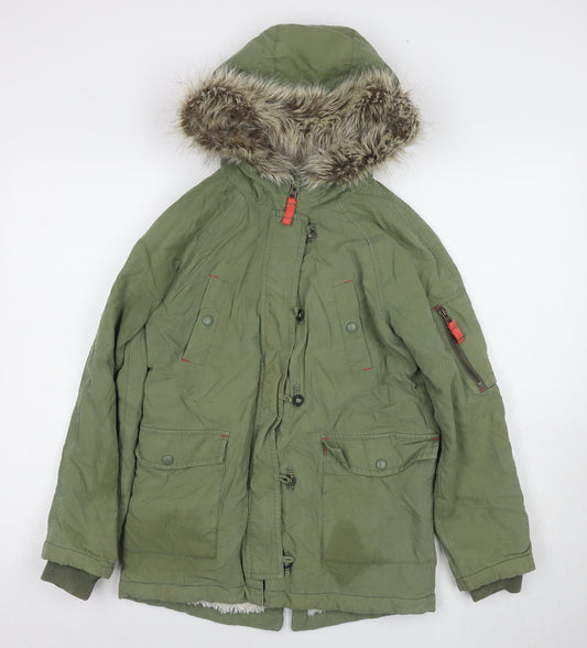 Boden Girls Green Parka Coat 11 Years - Fur Trim Hooded Winter Jacket