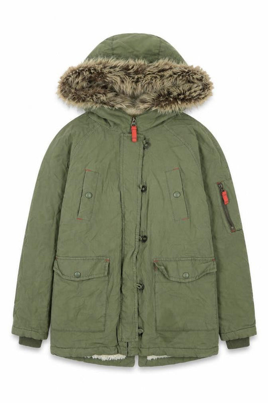 Boden Girls Green Parka Coat 11 Years - Fur Trim Hooded Winter Jacket