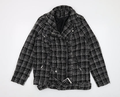 Additional front view of Only Women's Black Check Biker Jacket - M, Lined, Zip Closure