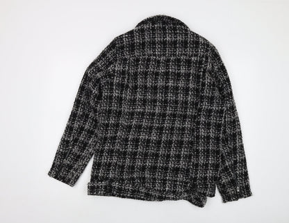Back view of Only Women's Black Check Biker Jacket - M, Lined, Zip Closure