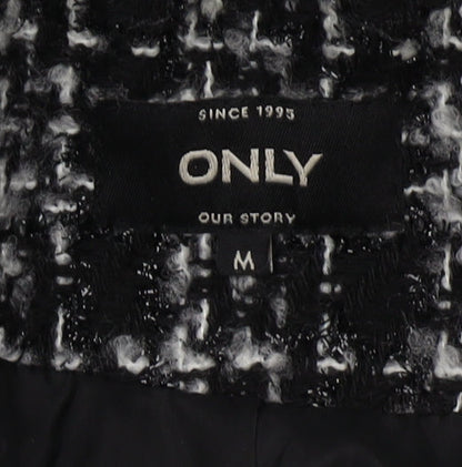 Close-up detail of Only Women's Black Check Biker Jacket - M, Lined, Zip Closure