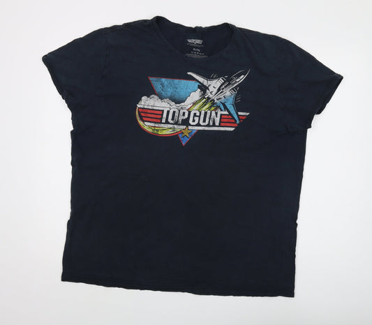 Top Gun Men's Black Graphic T-Shirt, L, Movie Theme