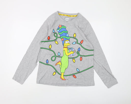 Preloved The Simpsons Grey Jersey T-Shirt XS Long Sleeve Christmas - Front