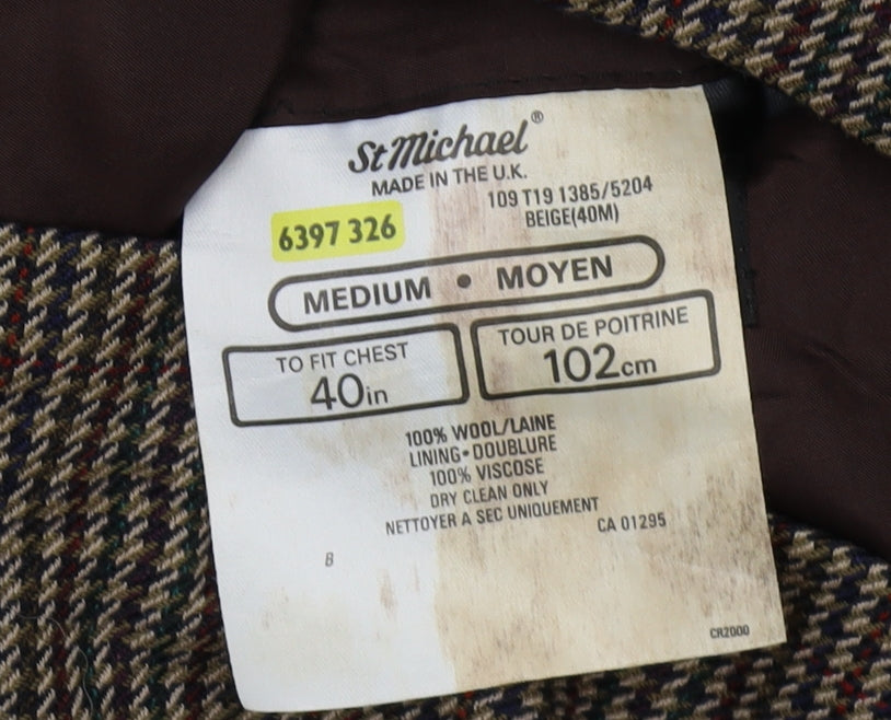 St Michael Men's Beige Check Blazer 40R Wool