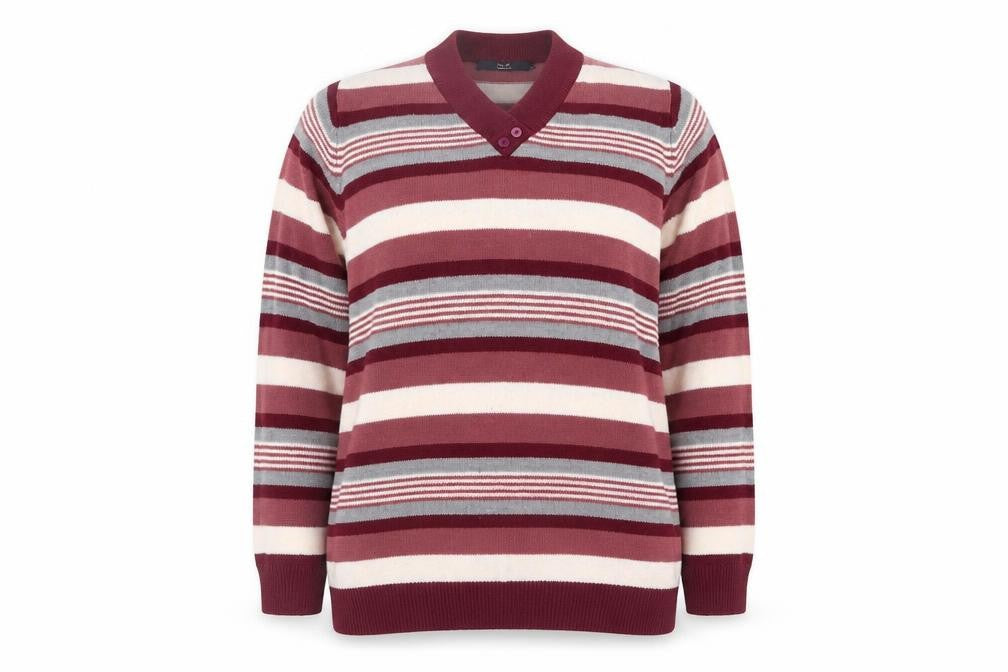Isle Essentials Women's Red Striped Jumper Size 18 V-Neck