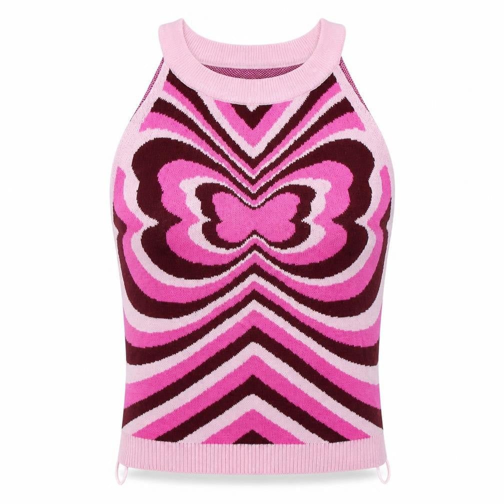 Witty Fox Women's Pink Cropped Geometric Tank Top, Size S