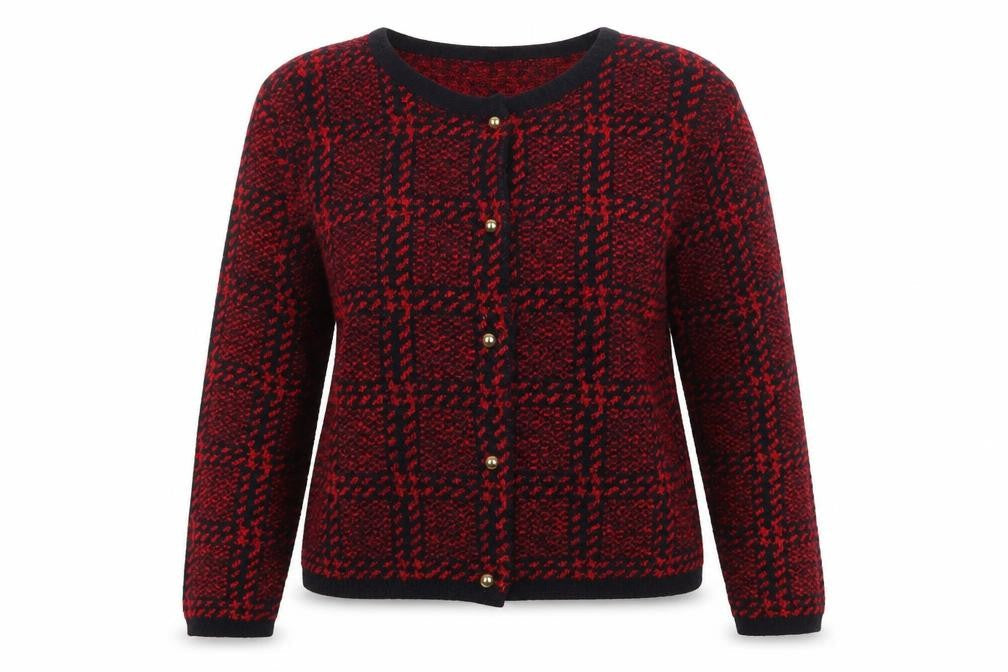 St Bernard Women's Red Checked Cardigan, Size 14-16
