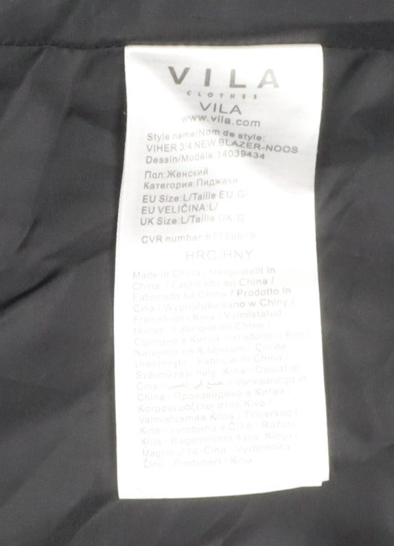 VILA Women's Black Blazer, Size L, Formal, Lined