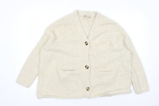 Pull & Bear Women's Beige V-Neck Cardigan Size S
