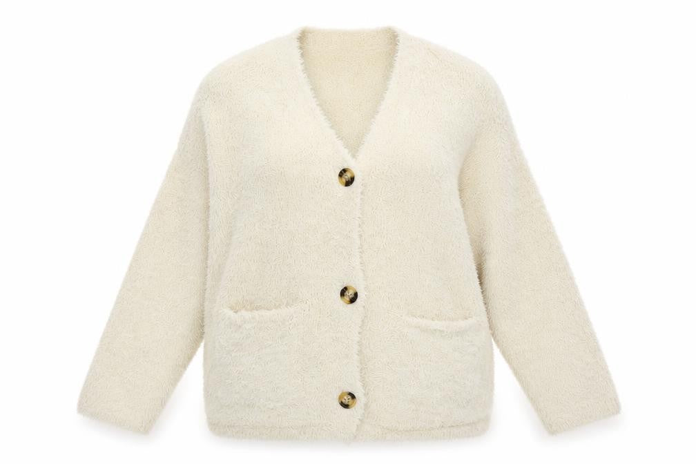 Pull & Bear Women's Beige V-Neck Cardigan Size S
