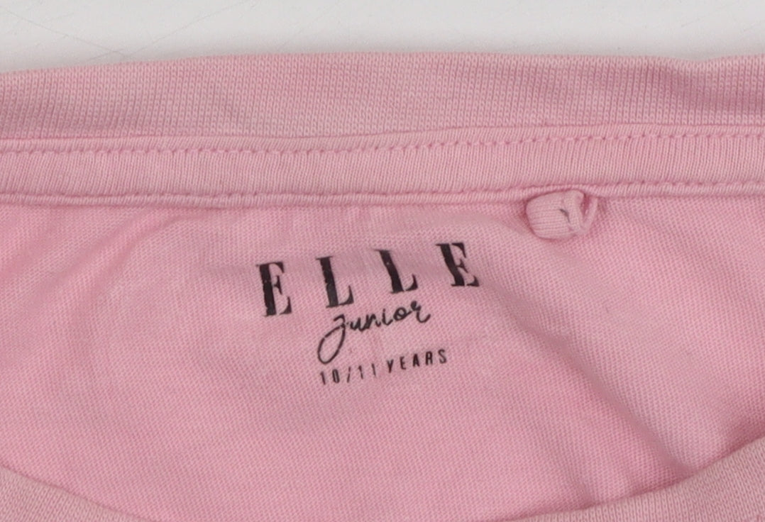 Close-up detail of ELLE girls’ pink graphic t-shirt, 10-11 years, 100% cotton