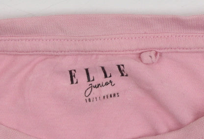 Close-up detail of ELLE girls’ pink graphic t-shirt, 10-11 years, 100% cotton