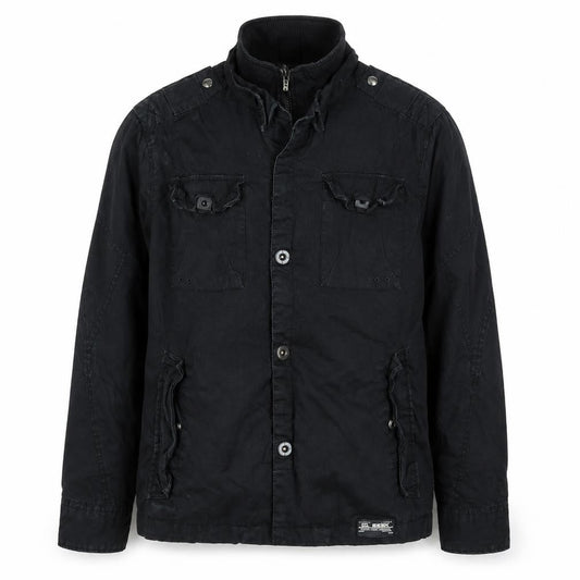 River Island Men's Black Stand-Up Collar Jacket - Size L, Mid-Length