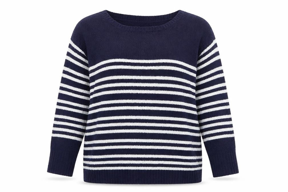 M&Co Women's Navy Striped Pullover Jumper Size 16