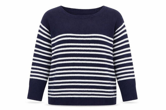 M&Co Women's Navy Striped Pullover Jumper Size 16
