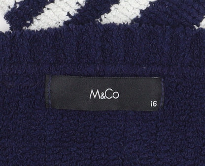 M&Co Women's Navy Striped Pullover Jumper Size 16