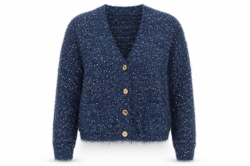 Sophylin Women's Blue Sequin Cardigan Jumper S
