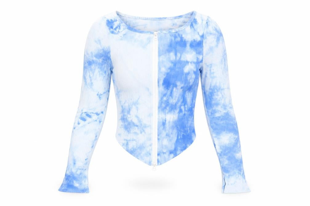 Love & Other Things Women's Blue Tie-Dye Cropped Blouse Size 10