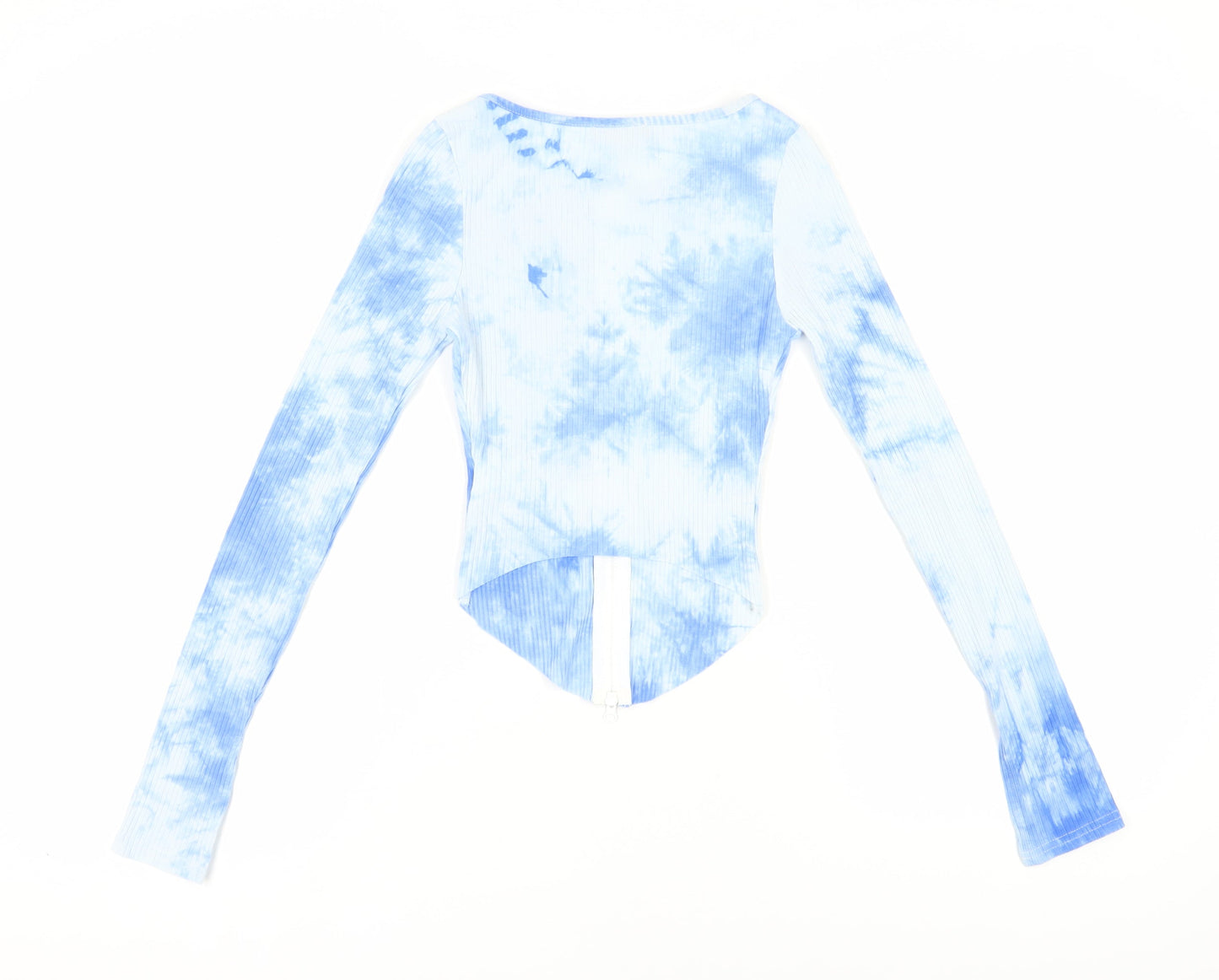 Love & Other Things Women's Blue Tie-Dye Cropped Blouse Size 10