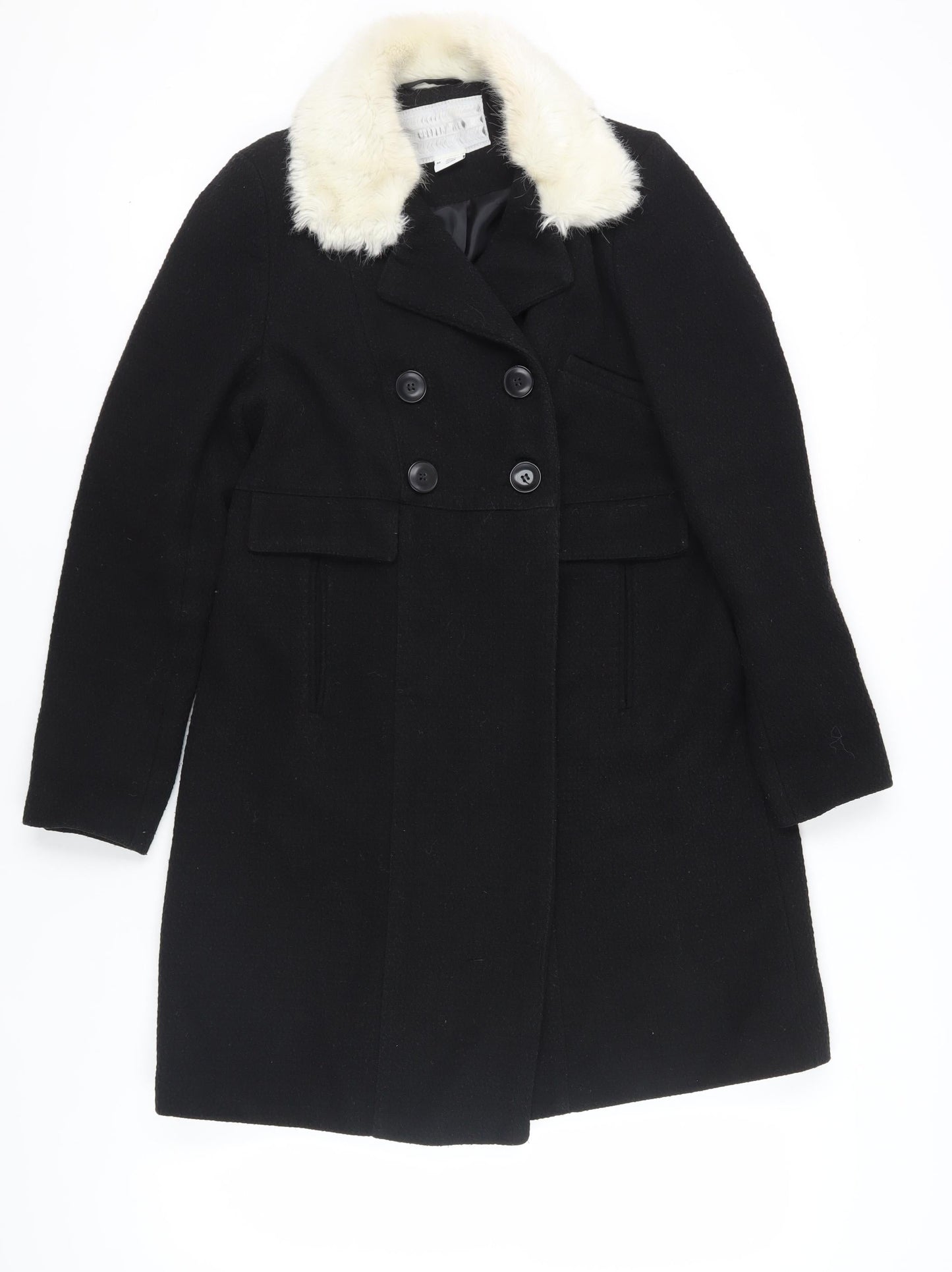 Cooperative Women's Black Wool Blend Pea Coat with Fur Trim Size M