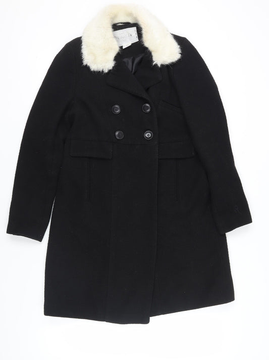 Cooperative Women's Black Wool Blend Pea Coat with Fur Trim Size M
