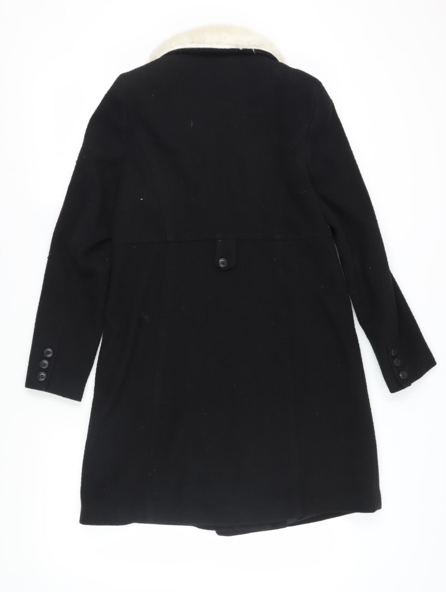 Cooperative Women's Black Wool Blend Pea Coat with Fur Trim Size M