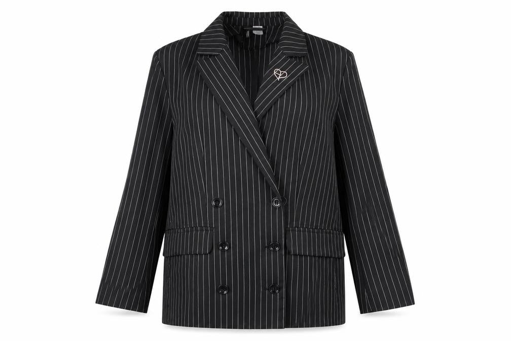 H&M Women's Black Pinstripe Suit Jacket Size 10
