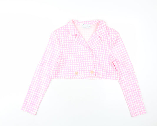 ASOS DESIGN Women's Pink Check Cropped Jacket UK 10