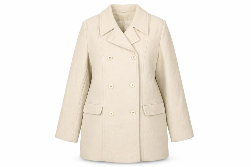 BHS Women's Beige Wool Blend Pea Coat Size 14