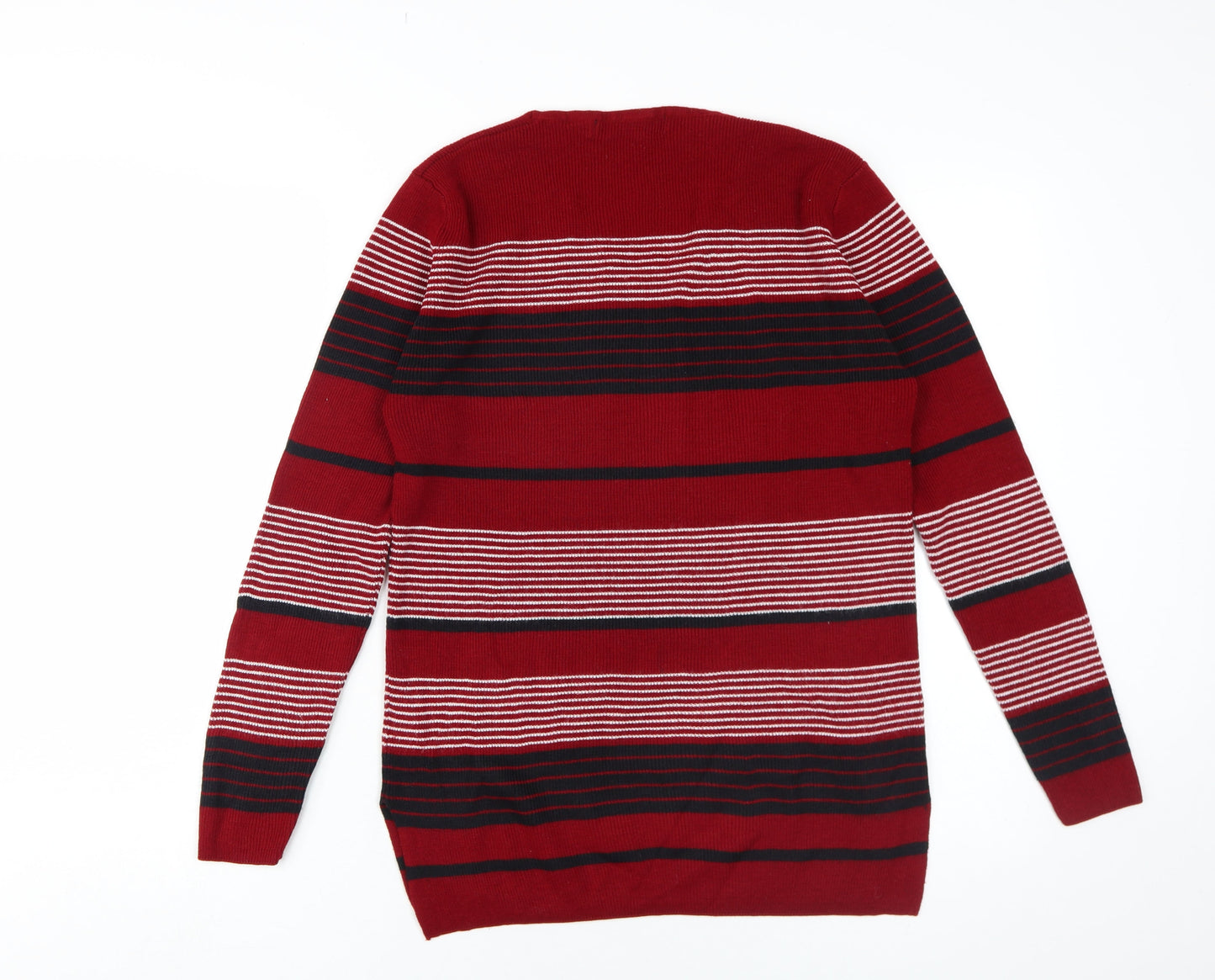 Isle Women's Red Striped Pullover Jumper M V-Neck Knit
