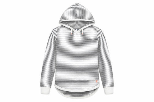 Front view of Joules girls’ striped hoodie, white/black, 11-12 years, pullover
