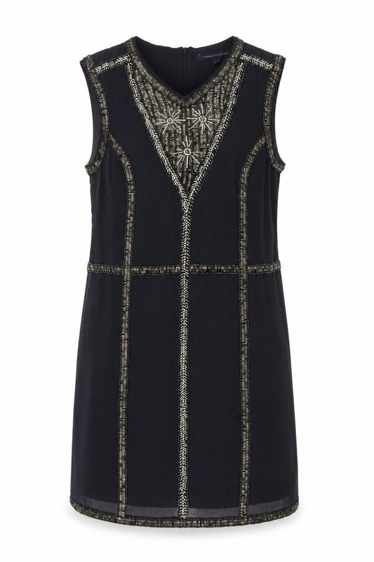 French Connection Women's Black Beaded Silk Dress Size 10