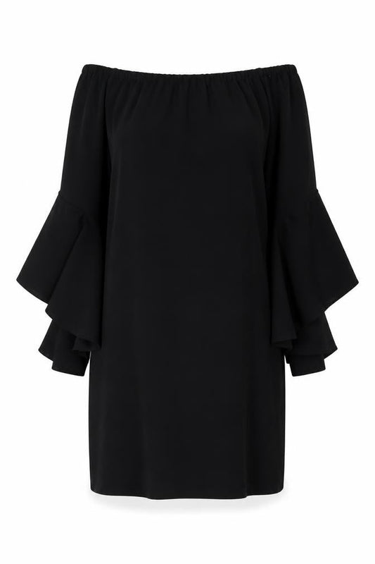 Front view of I Saw It First Women's Black Off-Shoulder Shift Dress, size 10