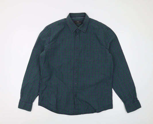 Marks and Spencer Men's Green Plaid Shirt M