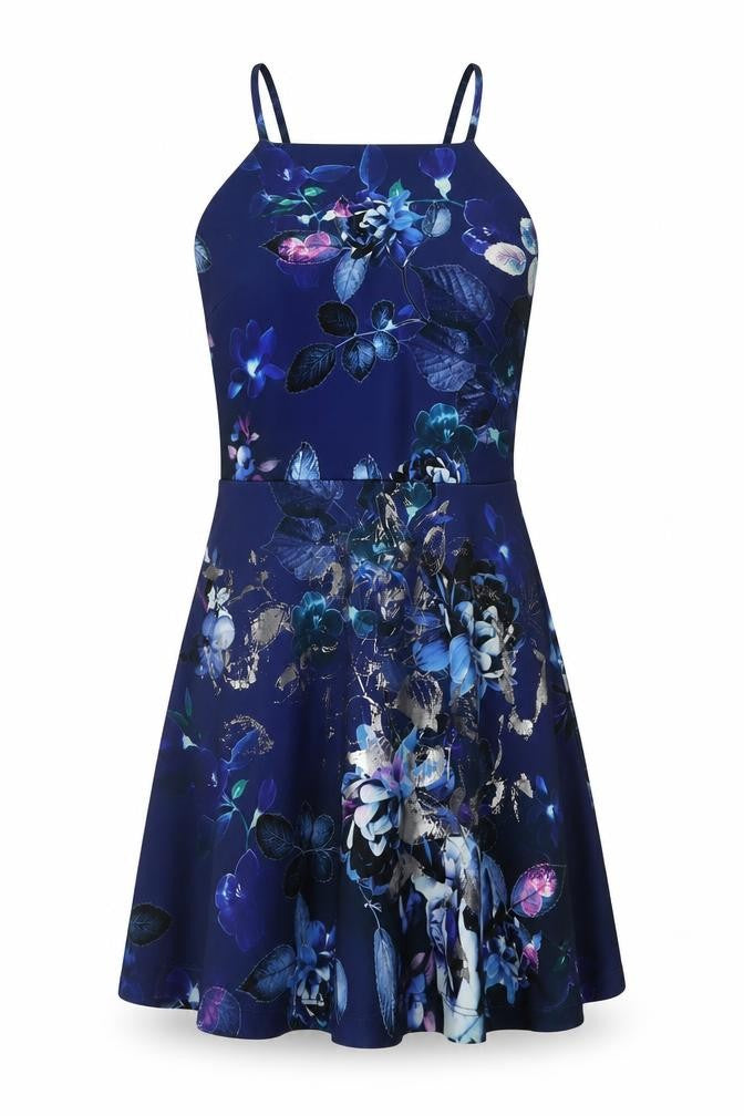 Lipsy Women's Blue Floral Mini Slip Dress Size 12