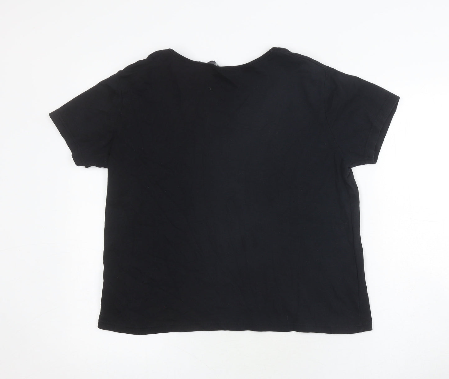 Isle Essentials Women's Black Cotton T-Shirt, Size 14, V-Neck