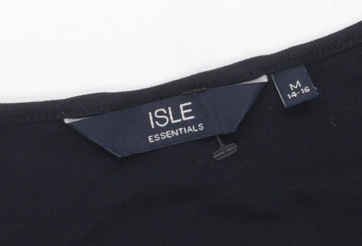 Isle Essentials Women's Black Cotton T-Shirt, Size 14, V-Neck