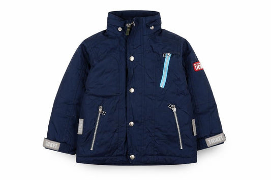Front view of Ticket to Heaven boys’ blue hooded jacket 2 years